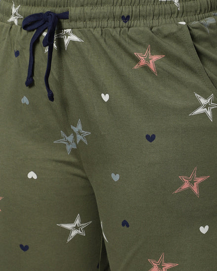Bluenixie Women's Cotton Printed Olive Color Short