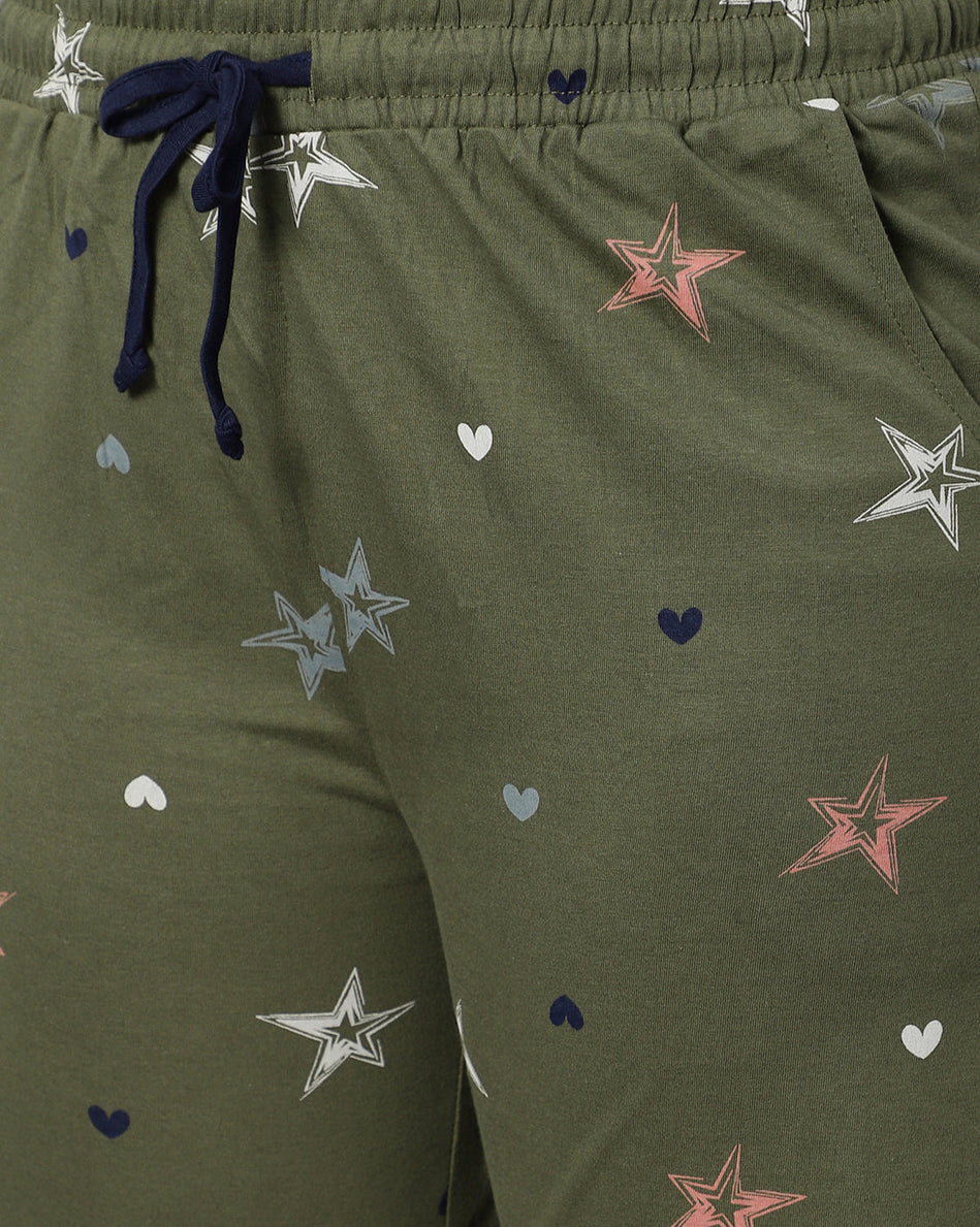 Bluenixie Women's Cotton Printed Olive Color Short