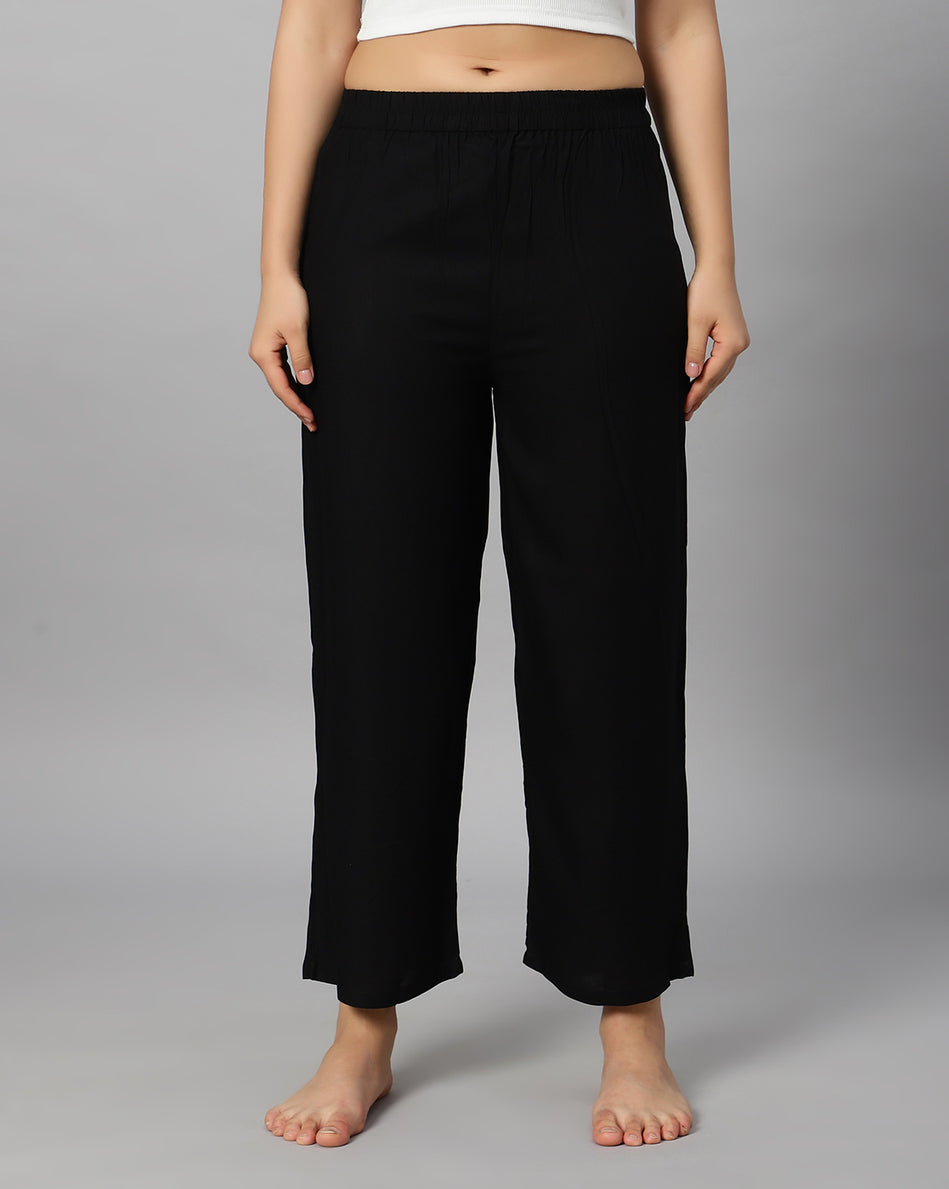 Bluenixie Black color Rayon Fabric Palazzos