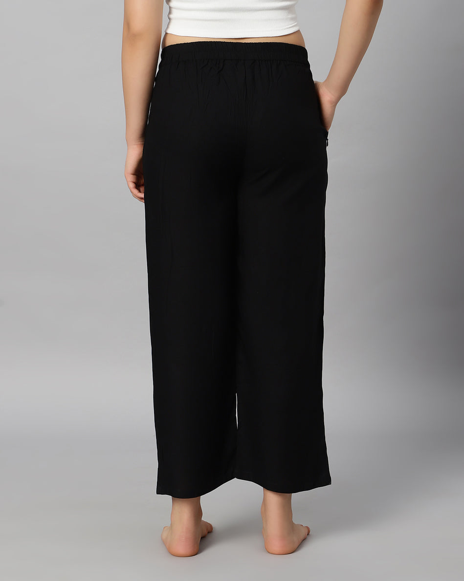 Bluenixie Black color Rayon Fabric Palazzos