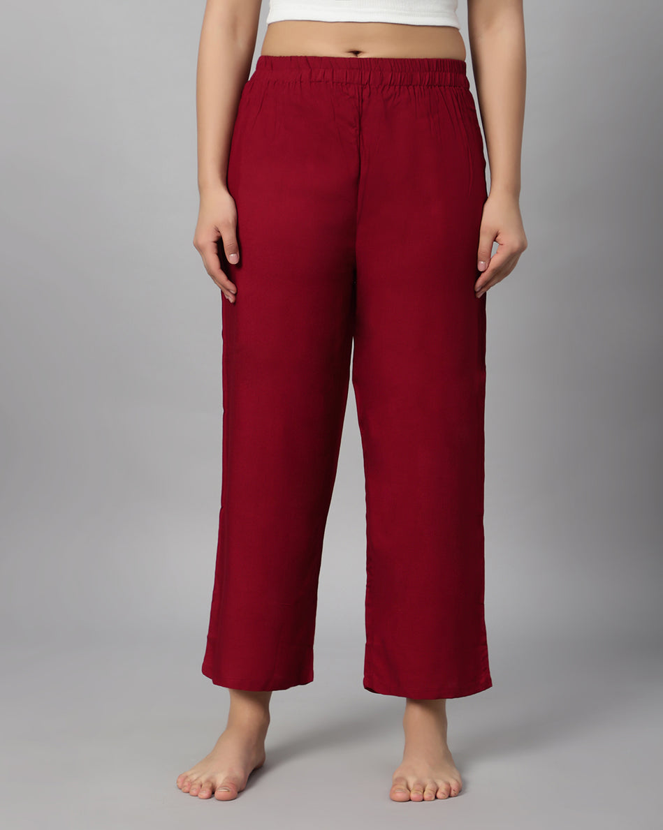 Bluenixie Maroon color Rayon Fabric Palazzos