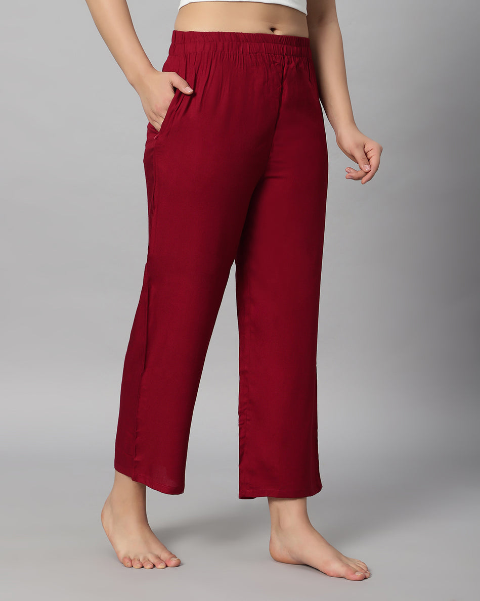 Bluenixie Maroon color Rayon Fabric Palazzos