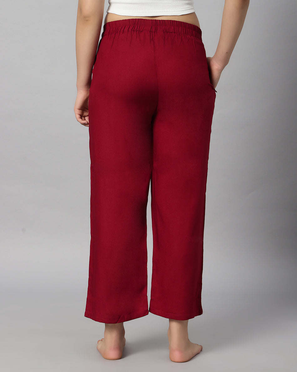 Bluenixie Maroon color Rayon Fabric Palazzos