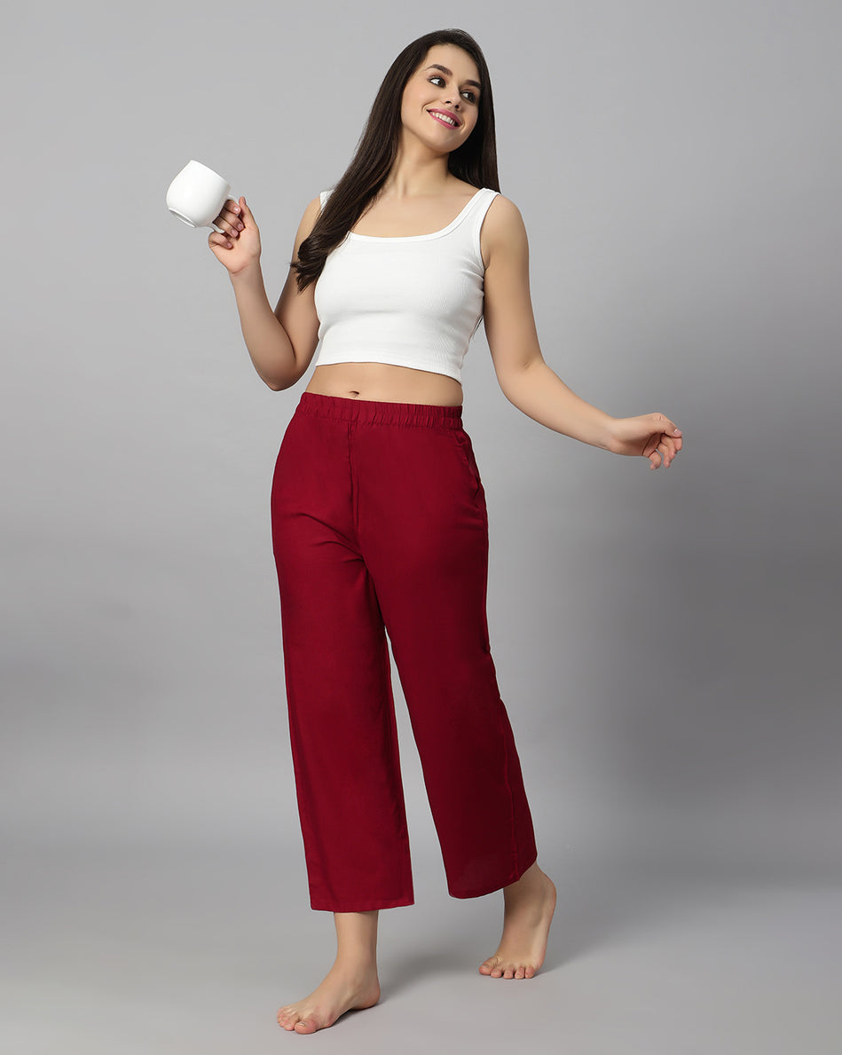 Bluenixie Maroon color Rayon Fabric Palazzos