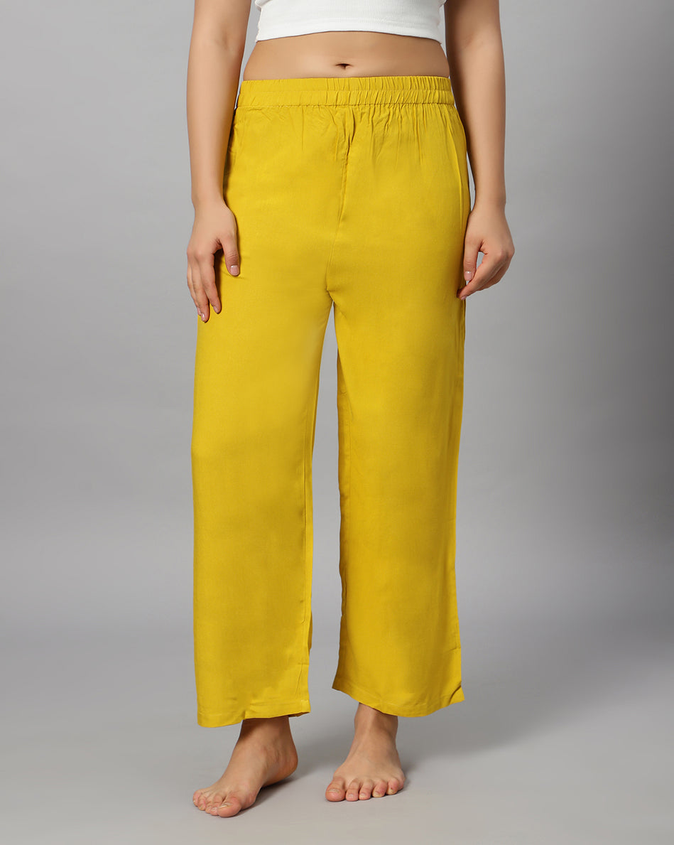 Bluenixie Musturd color Rayon Fabric Palazzos