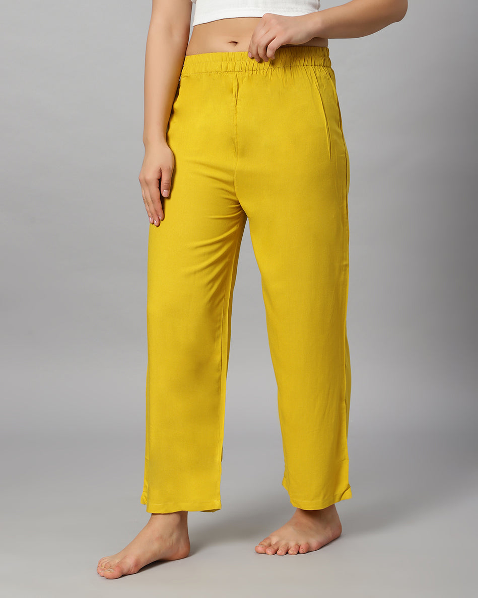Bluenixie Musturd color Rayon Fabric Palazzos