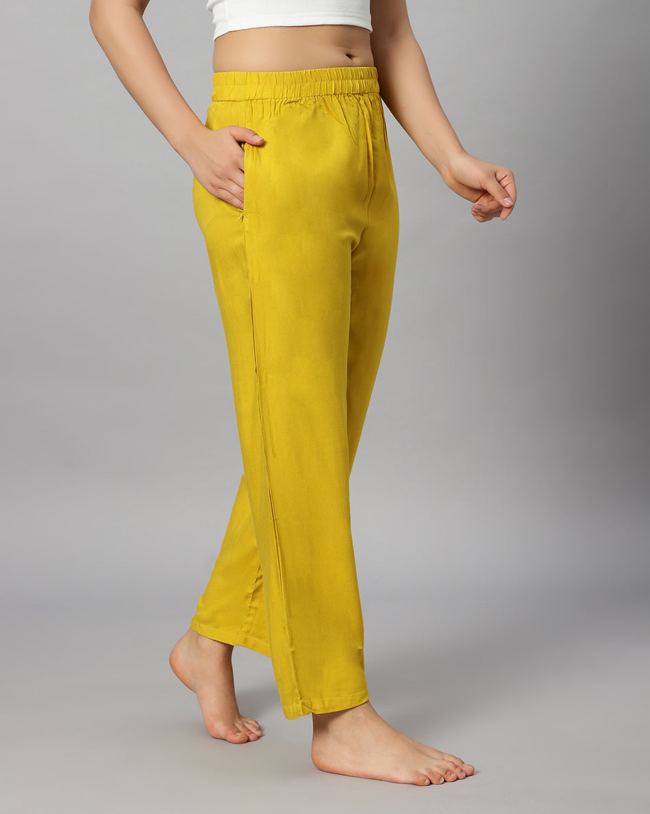 Bluenixie Musturd color Rayon Fabric Palazzos