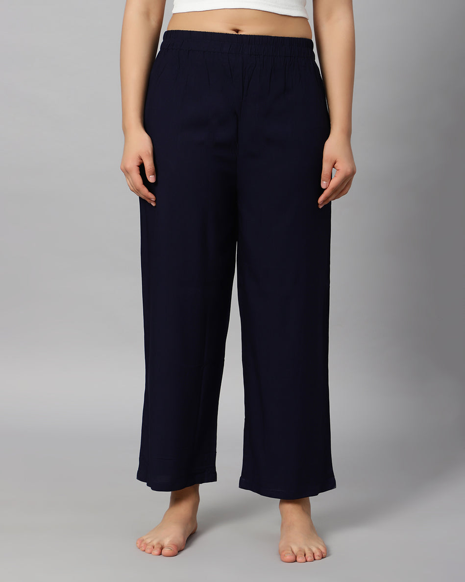 Bluenixie Navy Blue color Rayon Fabric Palazzos