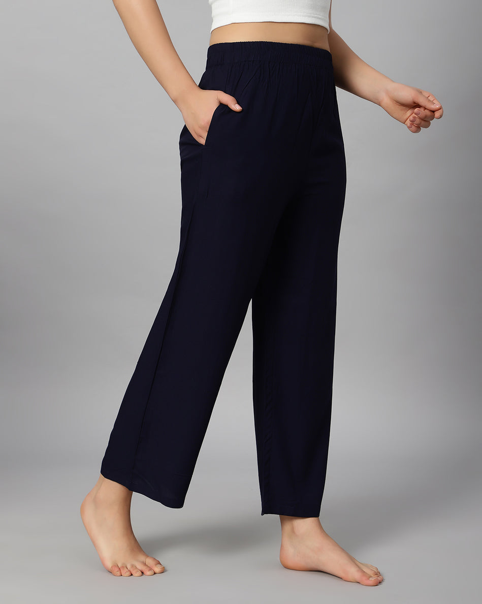 Bluenixie Navy Blue color Rayon Fabric Palazzos
