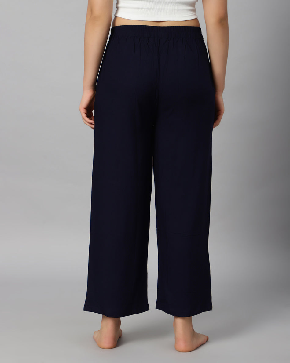 Bluenixie Navy Blue color Rayon Fabric Palazzos