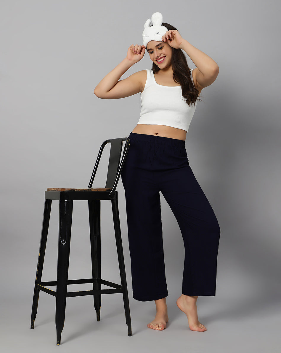 Bluenixie Navy Blue color Rayon Fabric Palazzos