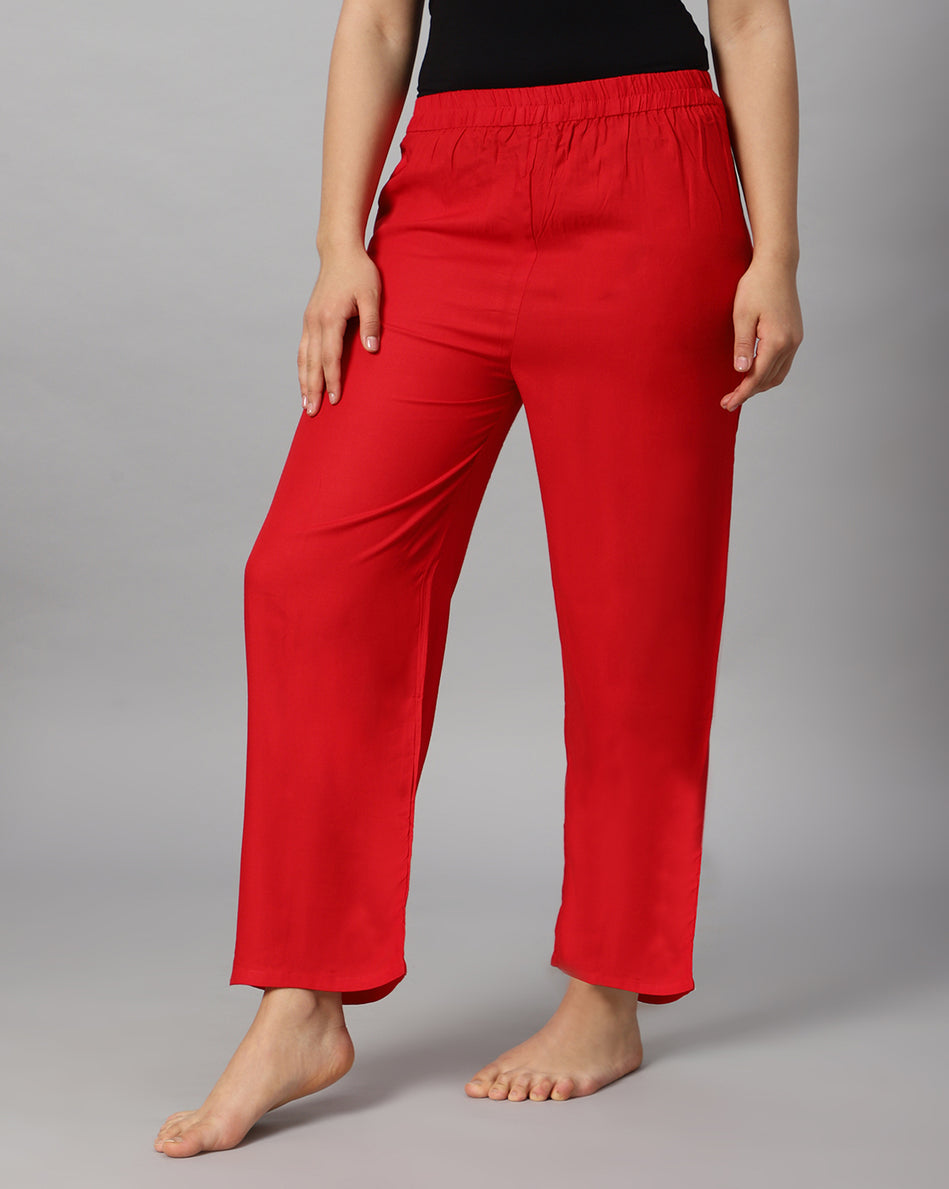 Bluenixie red color Rayon Fabric Palazzos