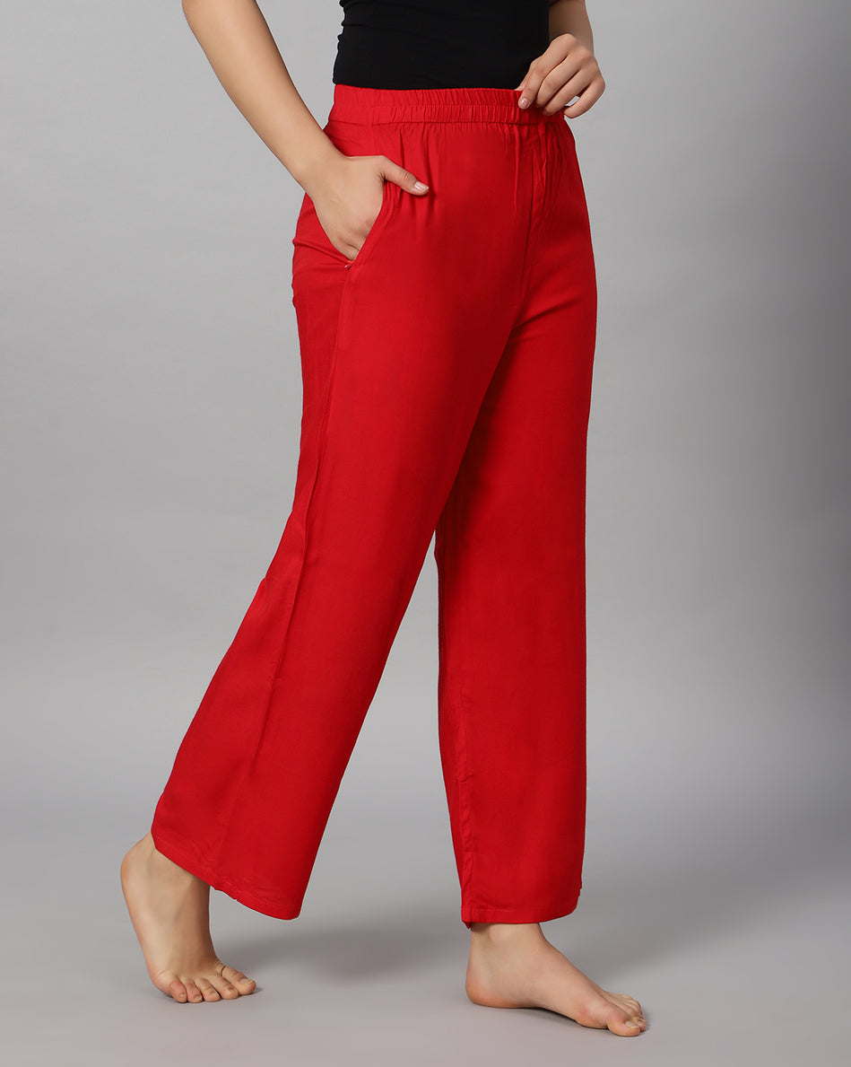 Bluenixie red color Rayon Fabric Palazzos