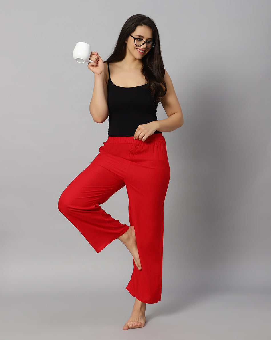 Bluenixie red color Rayon Fabric Palazzos