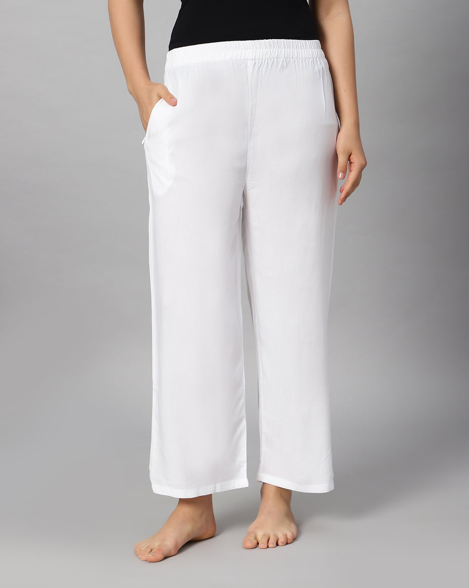 Bluenixie White color Rayon Fabric Palazzos