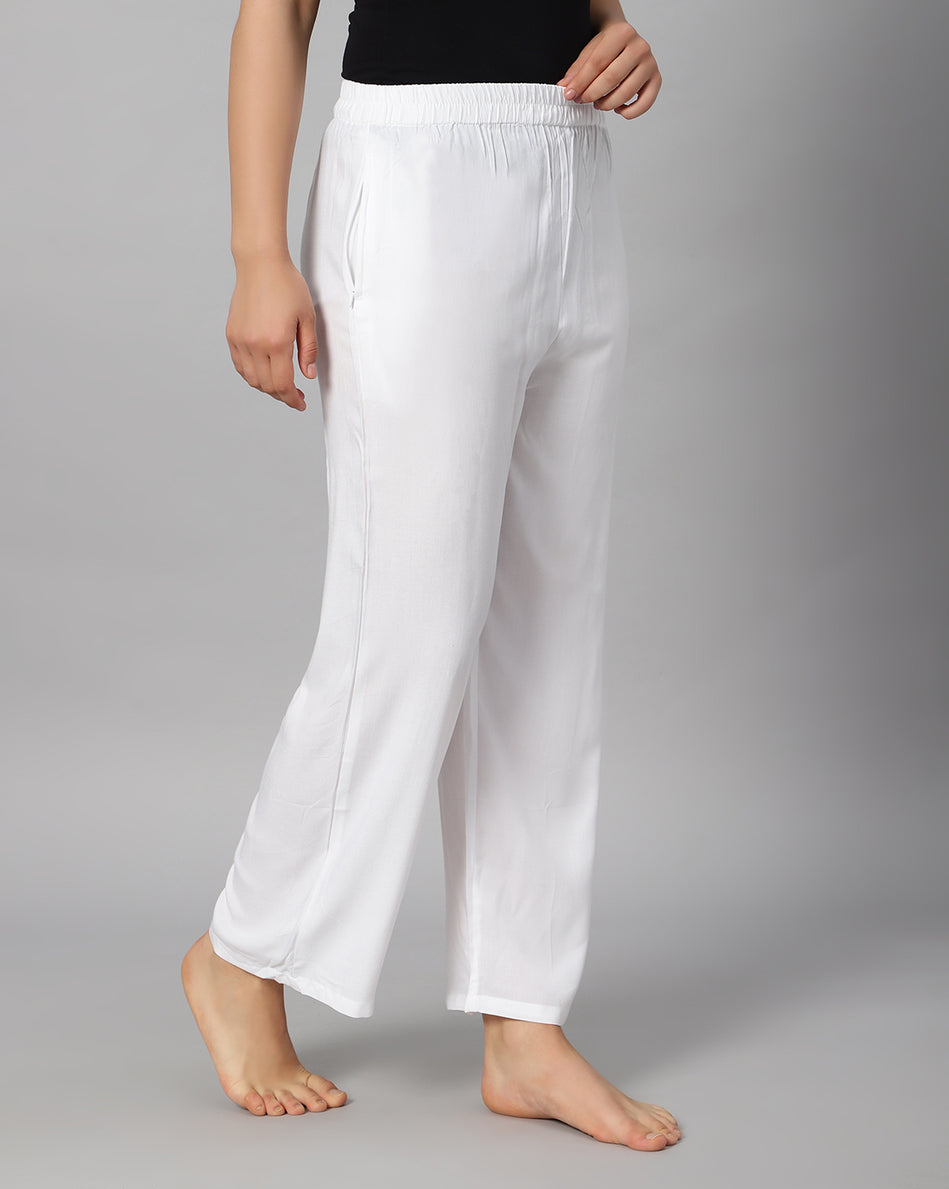 Bluenixie White color Rayon Fabric Palazzos