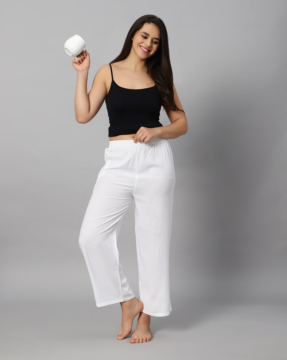 Bluenixie White color Rayon Fabric Palazzos