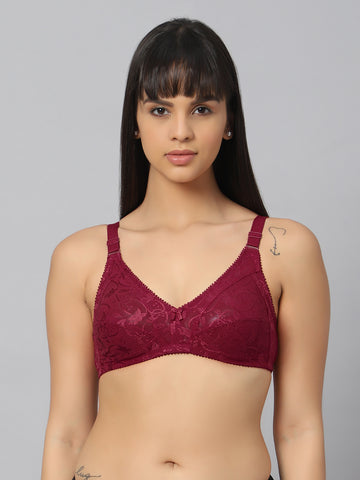 Bluenixie Maroon color Butterfly Print net Full Coverage Bra
