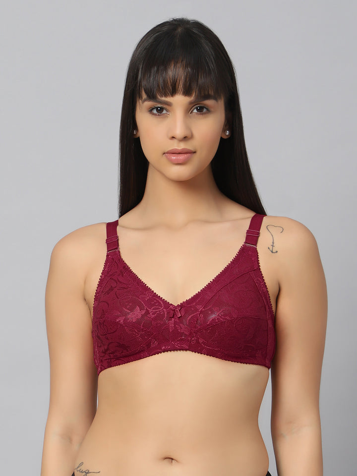 Bluenixie Maroon color Butterfly Print net Full Coverage Bra