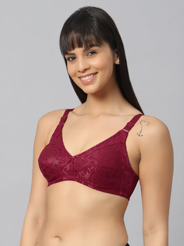 Bluenixie Maroon color Butterfly Print net Full Coverage Bra