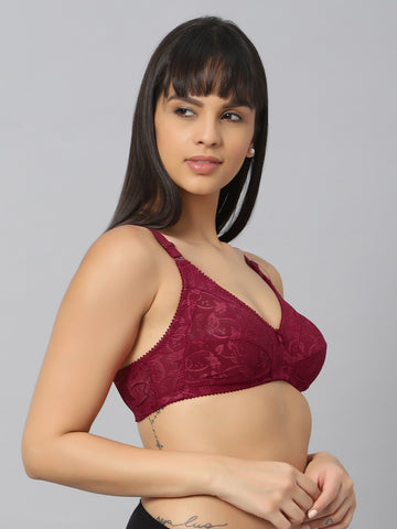 Bluenixie Maroon color Butterfly Print net Full Coverage Bra