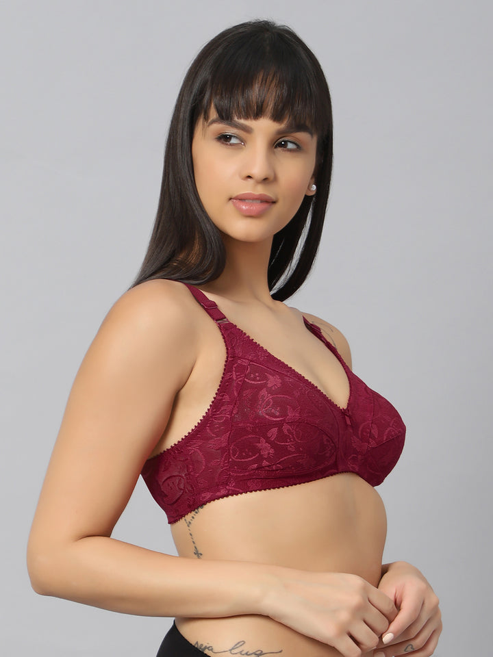 Bluenixie Maroon color Butterfly Print net Full Coverage Bra