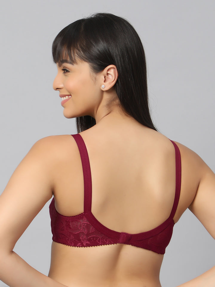 Bluenixie Maroon color Butterfly Print net Full Coverage Bra