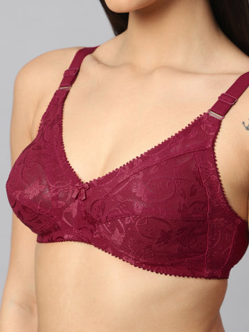 Bluenixie Maroon color Butterfly Print net Full Coverage Bra